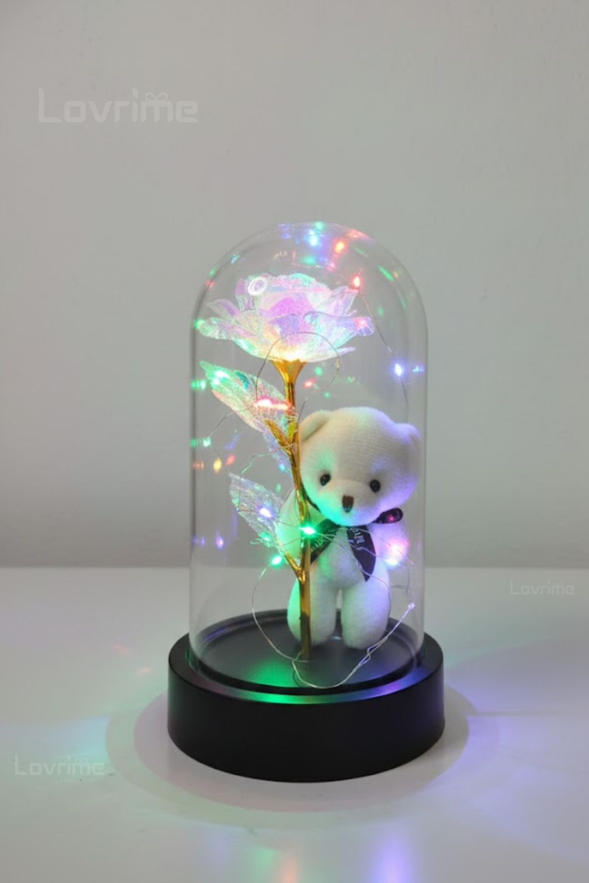 14 Şubat Sevgililer Günü Hediye Fanusta RGB Ledli Sonsuzluk Gülü Ve Ayıcık Sevgiliye Hediye Hediyesi