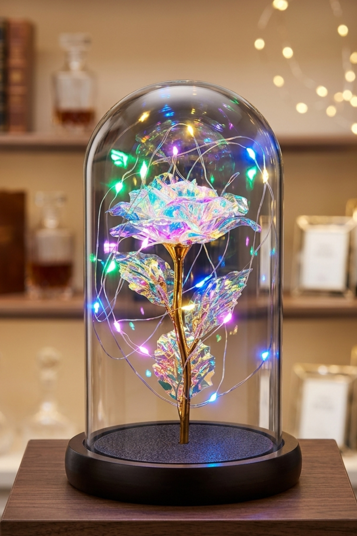 Dekoratif Fanus Rgb Peri Led Işıklı Solmayan Sonsuzluk Gülü Fanusta Gül Sevgiliye Hediye
