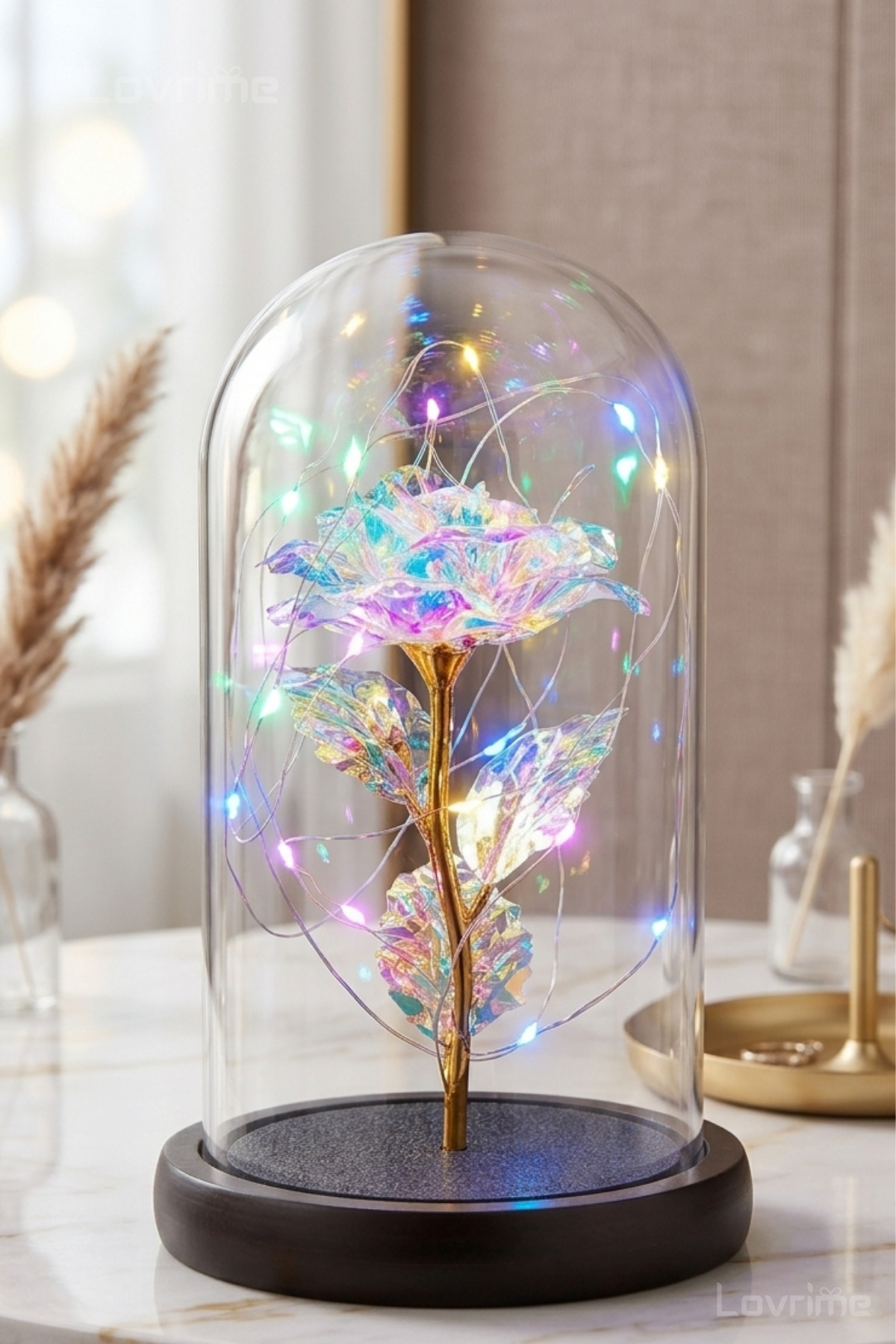 Dekoratif Fanus Rgb Peri Led Işıklı Solmayan Sonsuzluk Gülü Fanusta Gül Sevgiliye Hediye