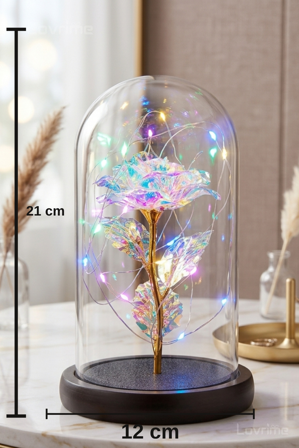 Dekoratif Fanus Rgb Peri Led Işıklı Solmayan Sonsuzluk Gülü Fanusta Gül Sevgiliye Hediye