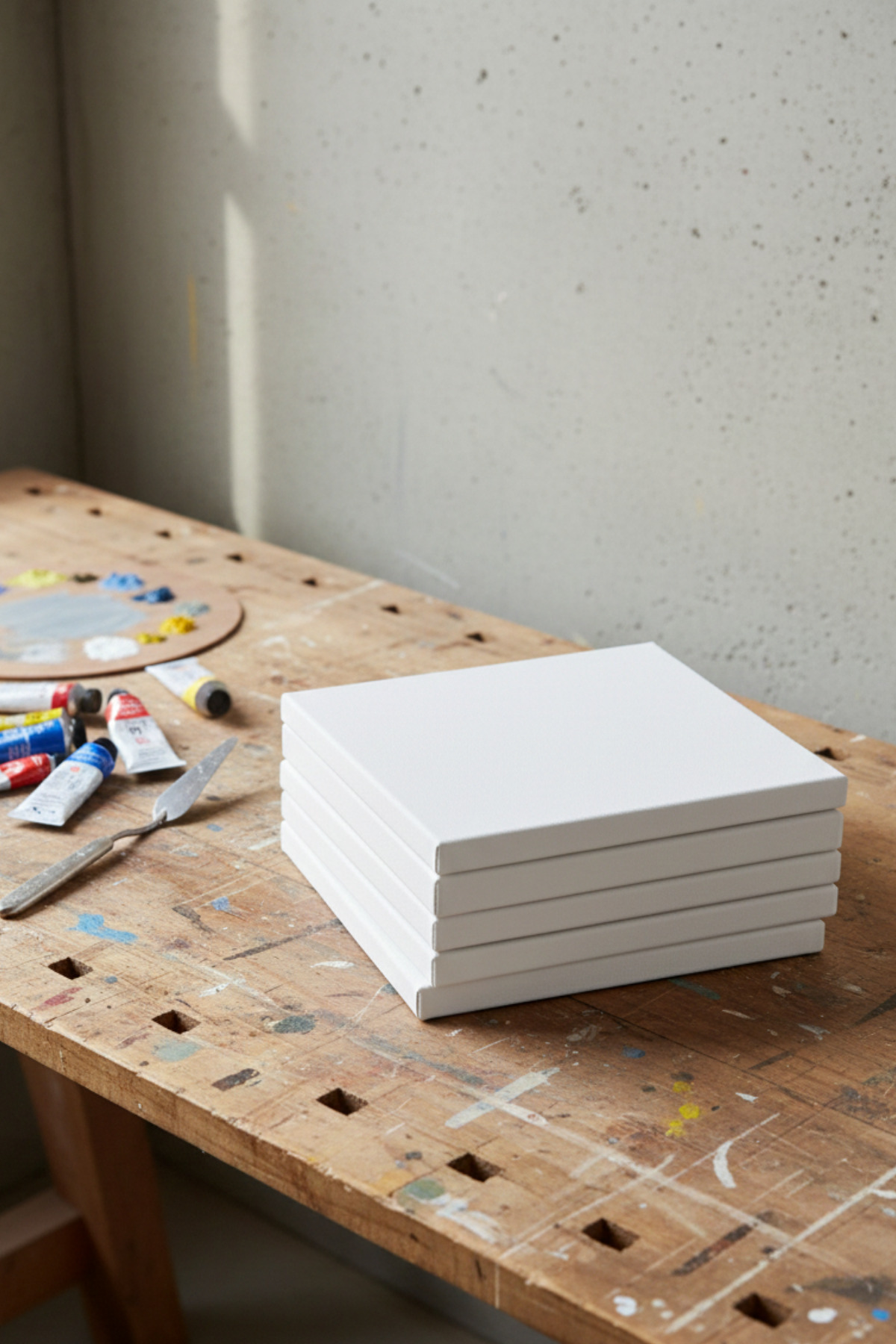 20x20 cm 5 Adet Astarlı Tuval Seti (Arkadan Zımbalı) Boş Tuval