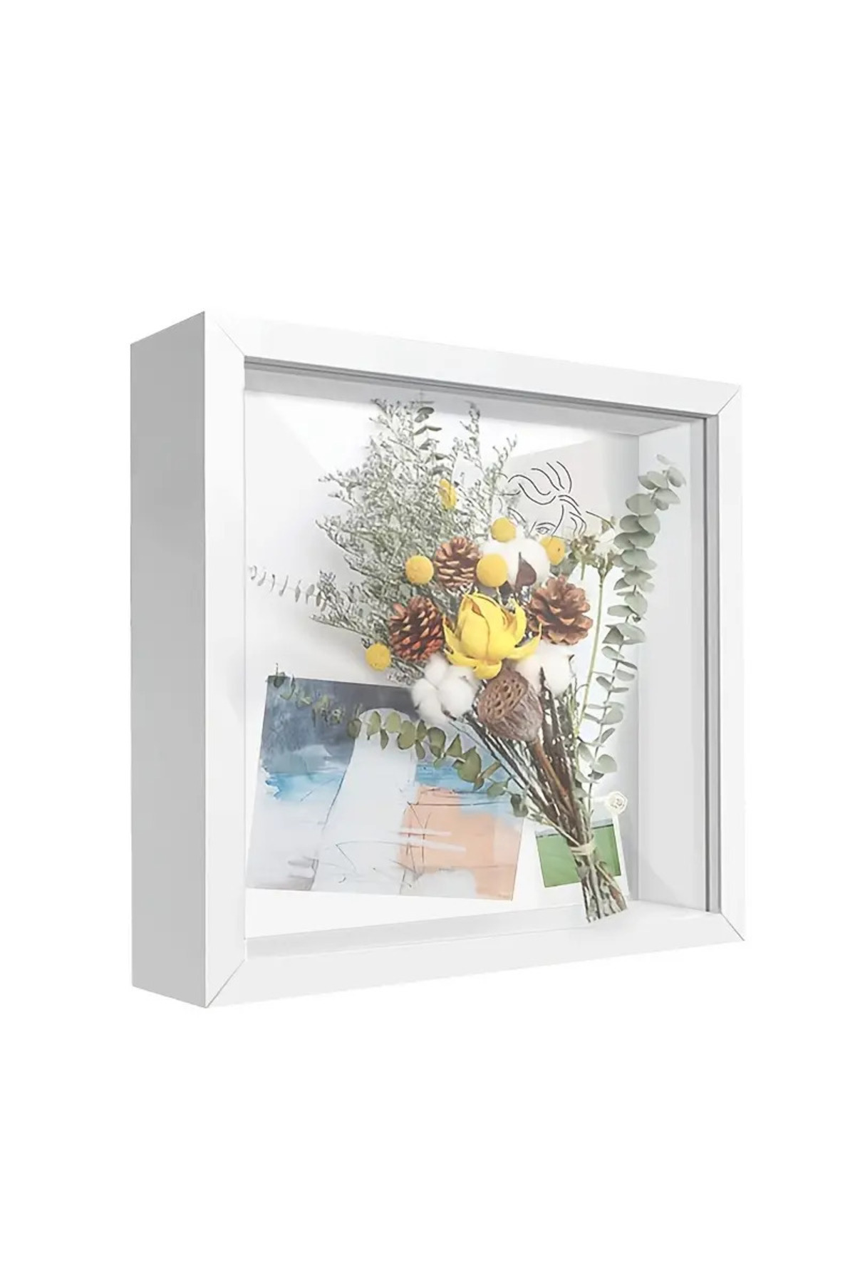 25x25 Cm Derin Beyaz Anı Çerçevesi - Gül Kutusu - Isteme Çiçegi Çerçevesi