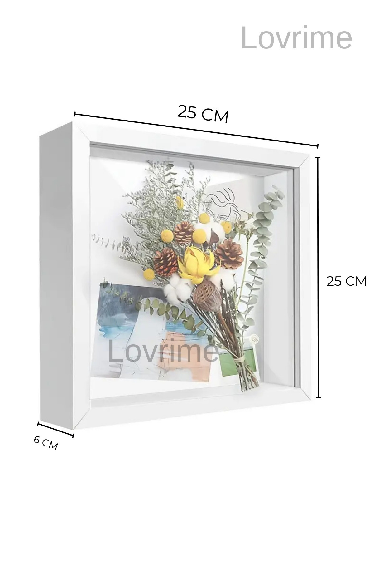 25x25 Cm Derin Beyaz Anı Çerçevesi - Gül Kutusu - Isteme Çiçegi Çerçevesi