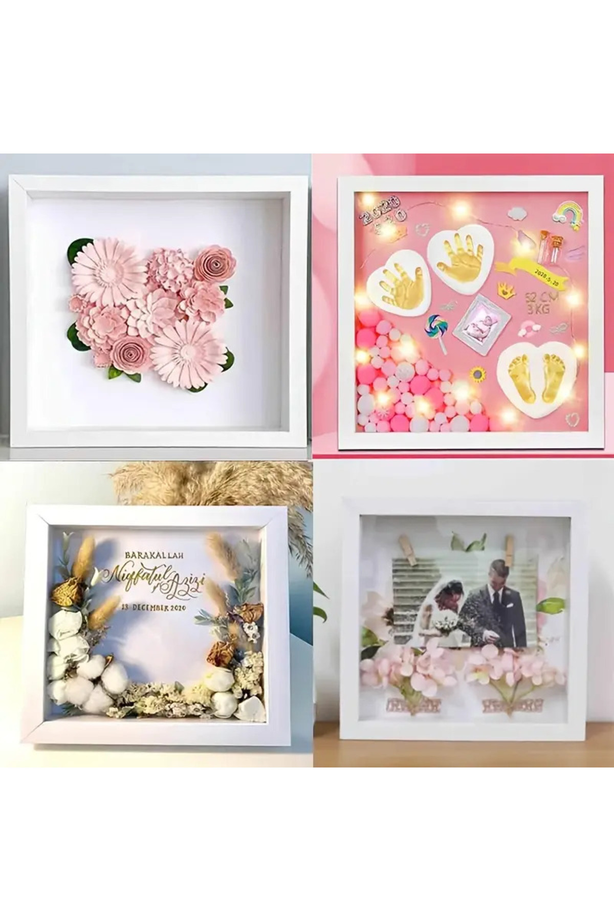 25x25 Cm Derin Beyaz Anı Çerçevesi - Gül Kutusu - Isteme Çiçegi Çerçevesi